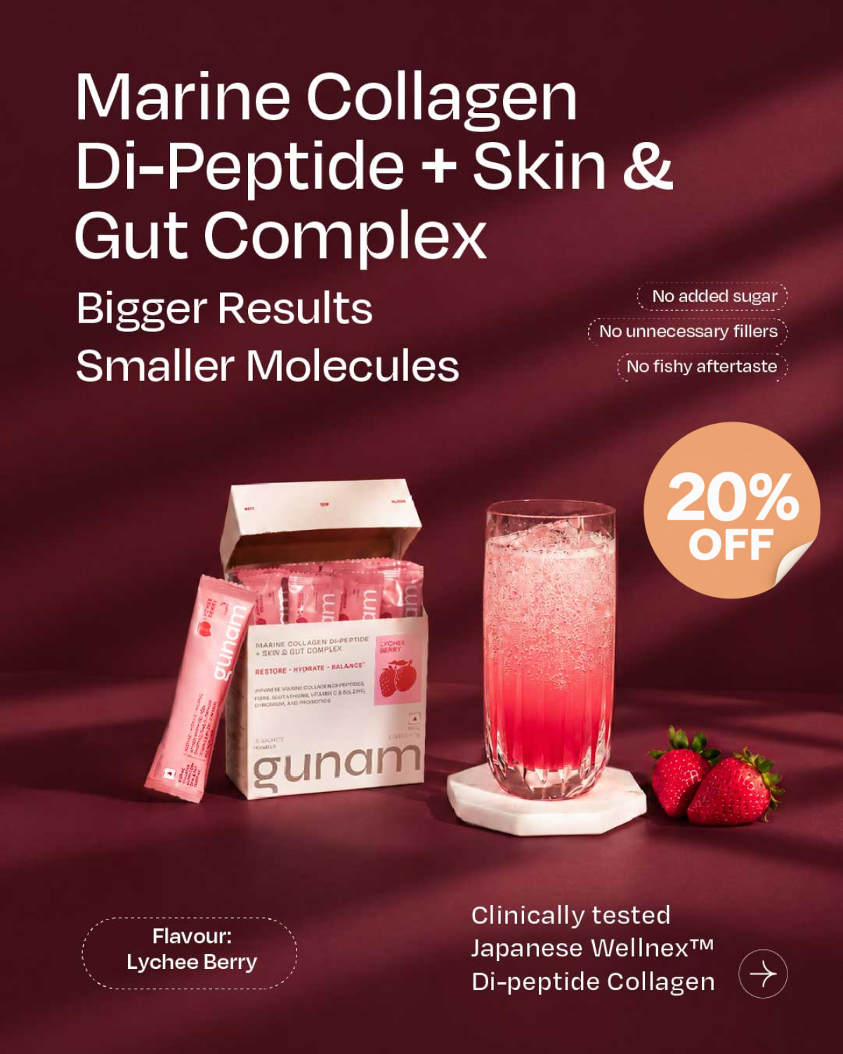 Marine Collagen Di-peptide + Skin & Gut Complex - Lychee Berry